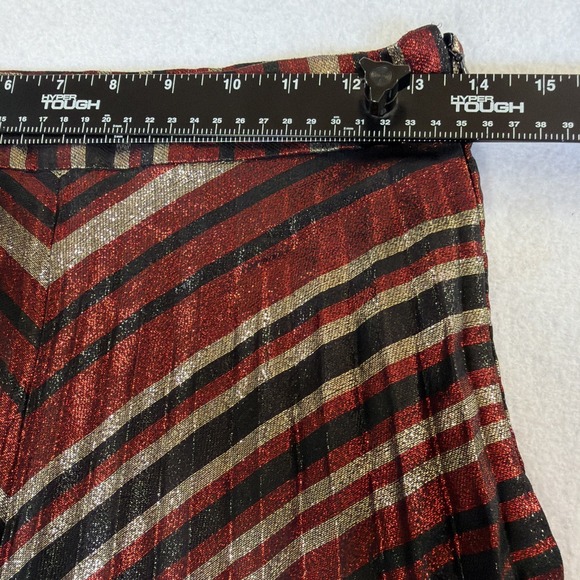 Zara Claret Metallic Pleated Midi Skirt Size Medium Black Red Gold - Picture 6 of 8